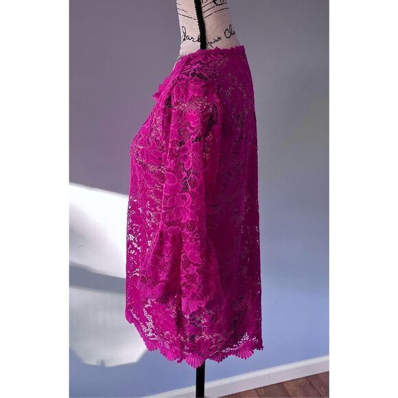 Bluheaven by Umgee Women’s Medium Pink Lace Short Sleeve Shirt Top - Picture 3 of 6